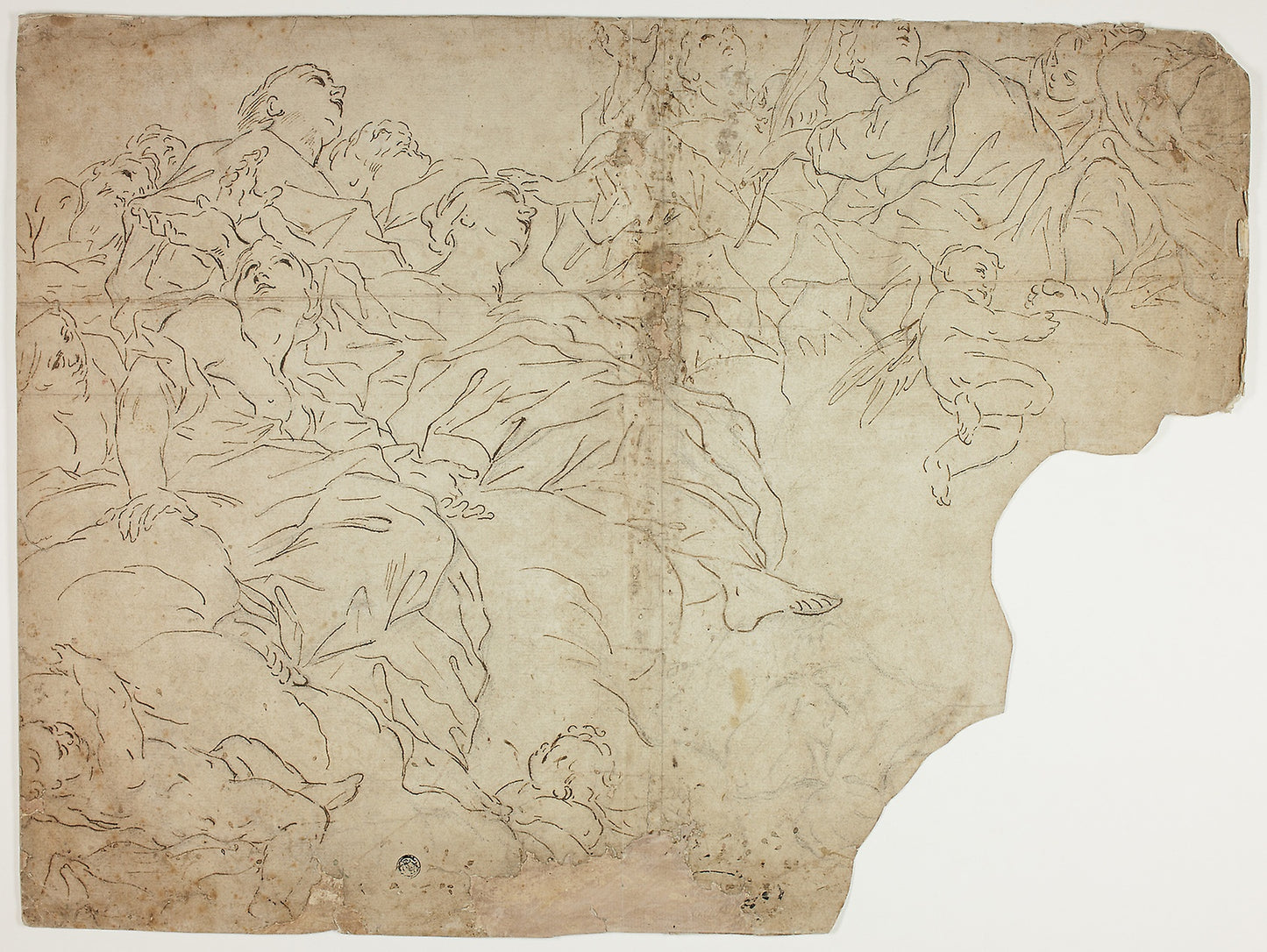 Saints, or Allegorical Figures and Putti on Clouds -  Attributed to Giovanni Battista Beinaschi (Italian, 1636-1688),  Poster Print Wall Art