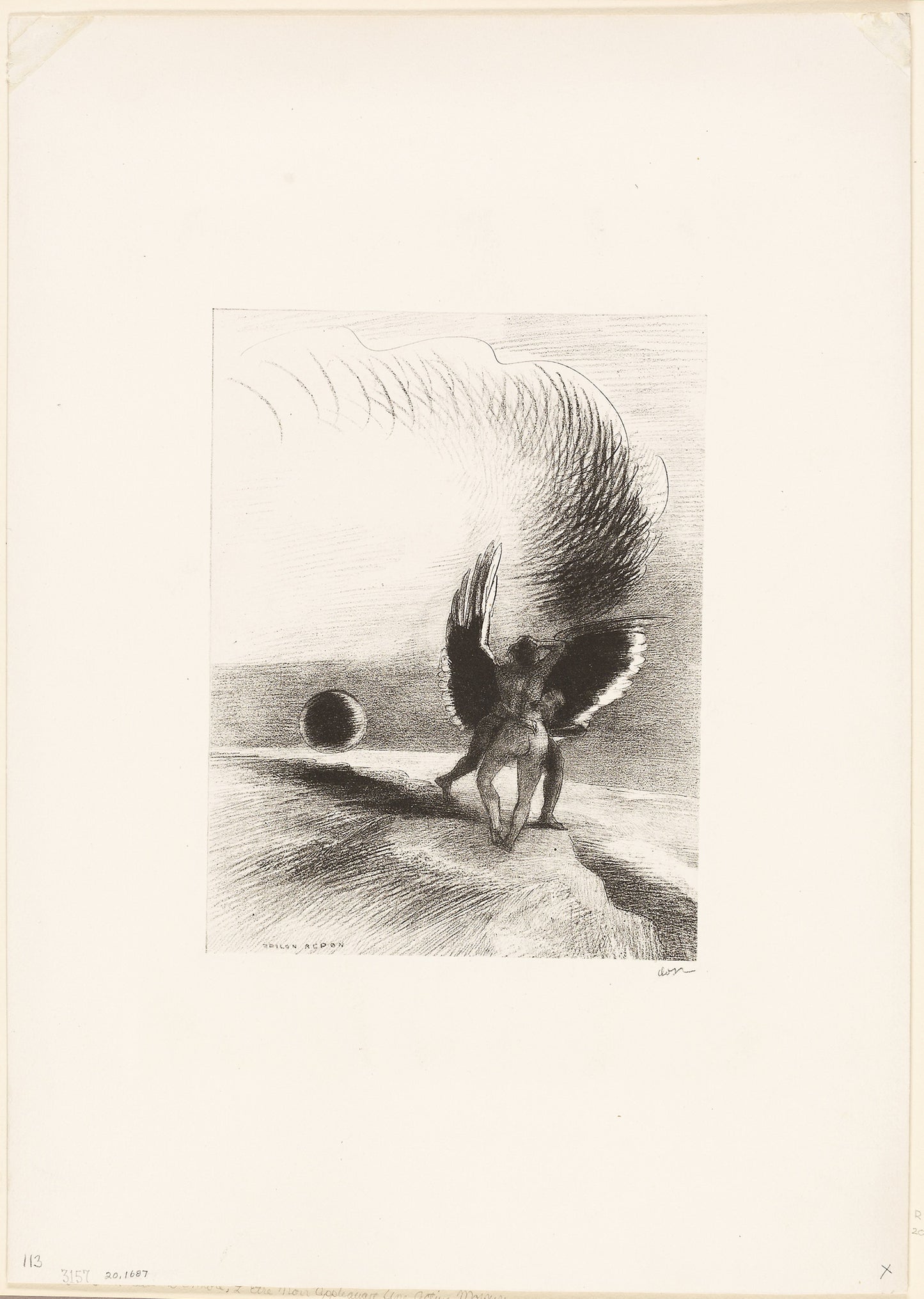 Beneath the Wing of Shadow the Black Creature was Biting Energetically, plate 4 of 6 -  Odilon Redon,  Poster Print Wall Art