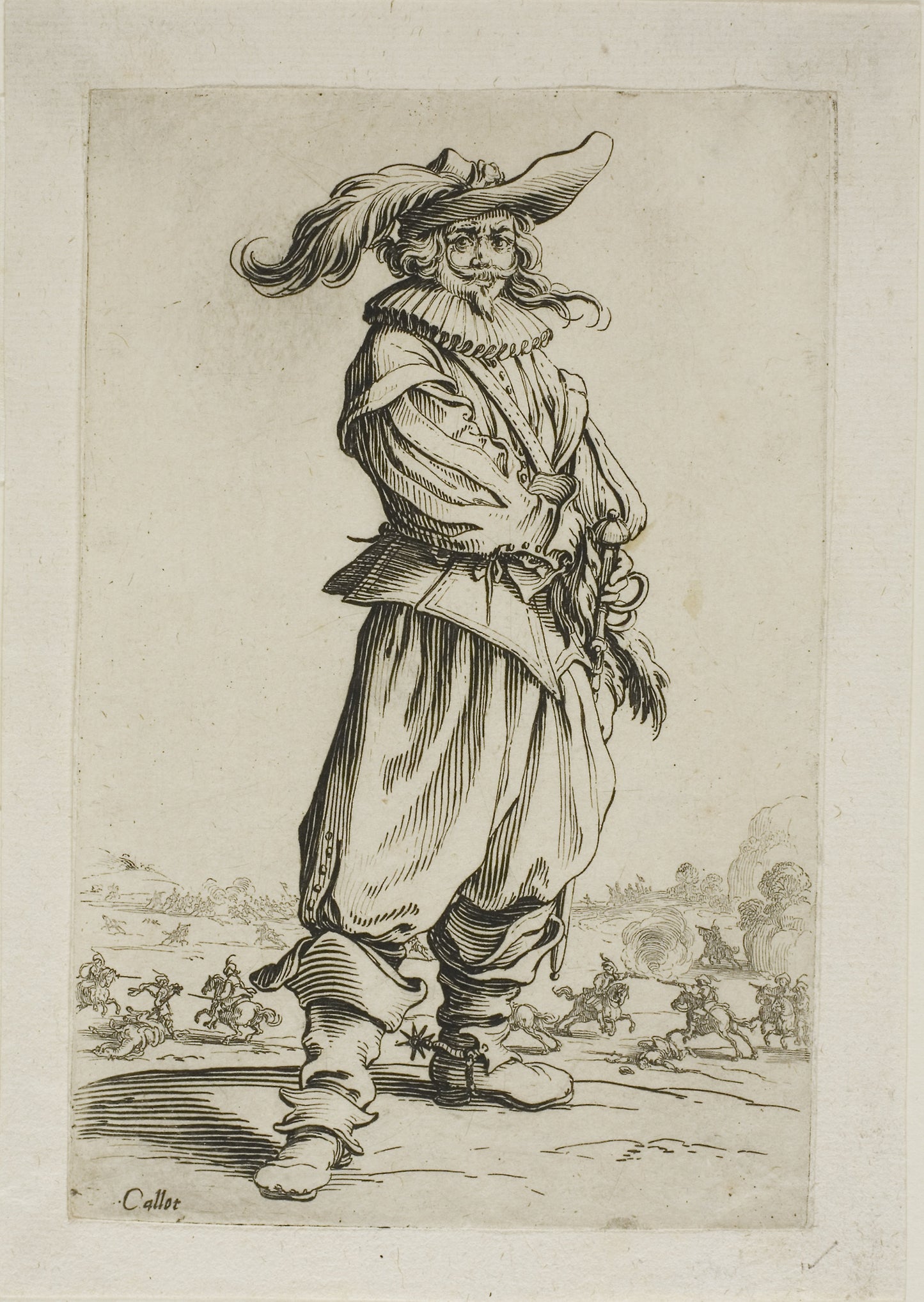 The Soldier with a Plumed Hat, plate three from La Noblesse -  Jacques Callot,  Poster Print Wall Art