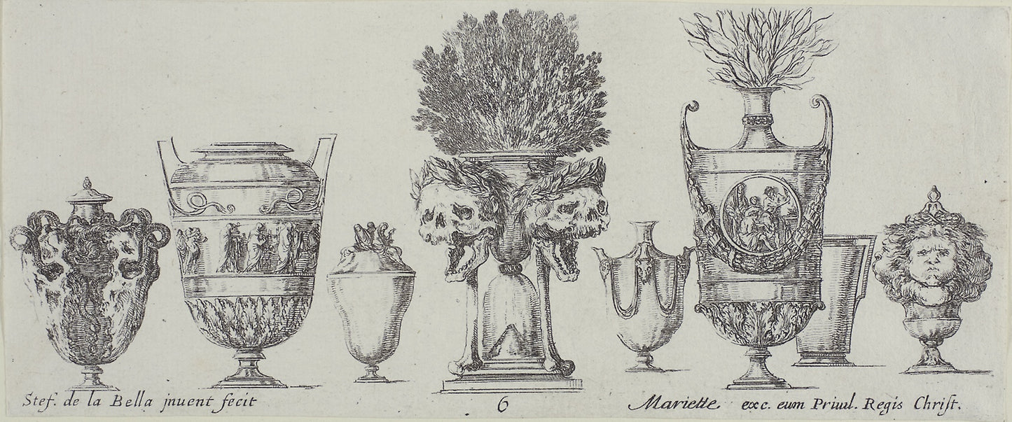 Plate Six from Collection of Various Vases -  Stefano della Bella,  Poster Print Wall Art