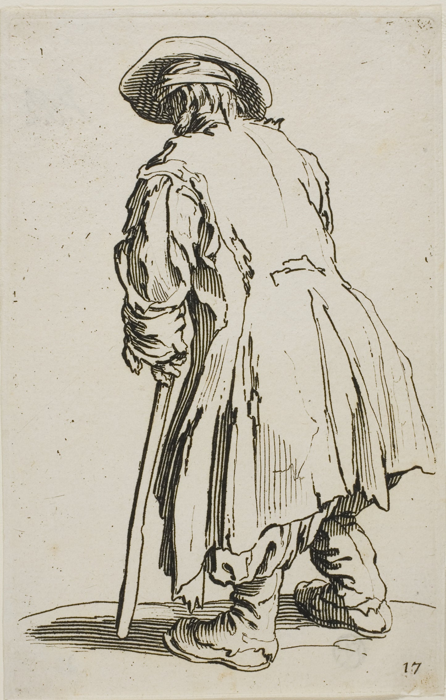 The Old Beggar Leaning on his Crutch, plate seventeen from The Beggars -  Jacques Callot,  Poster Print Wall Art