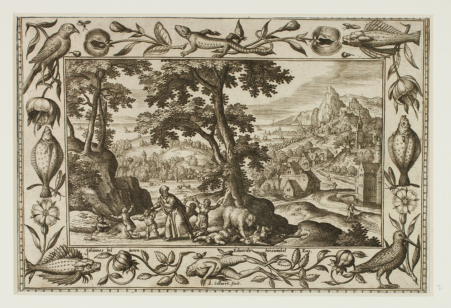 The Mocking Children Cursed: Elijah and Eaten: the She-Bear, from Landscapes with Old and New Testament Scenes and Hunting Scenes: Adriaen Collaert (Flemish, c. 1560–1618) , Poster Print Wall Art