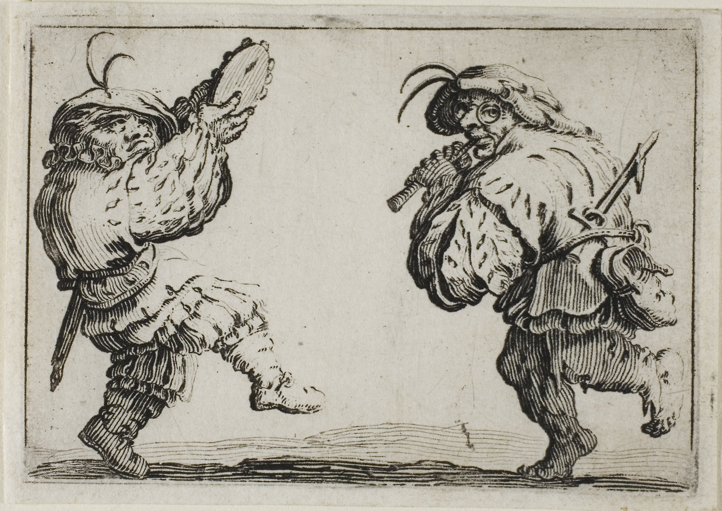 The Dancers with a Flute and a Tamborine, from The Caprices -  Jacques Callot,  Poster Print Wall Art