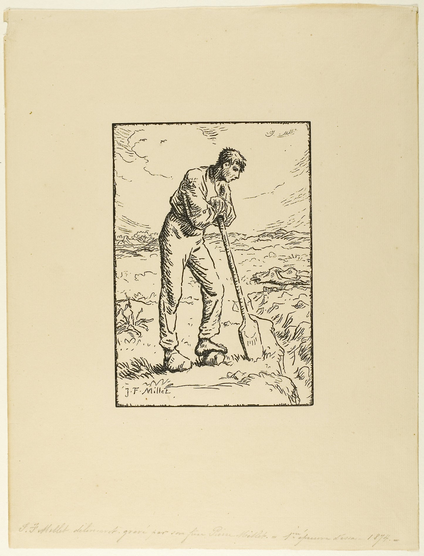 Digger Leaning on His Spade -  Pierre Millet (French, 1833-1914),  Poster Print Wall Art