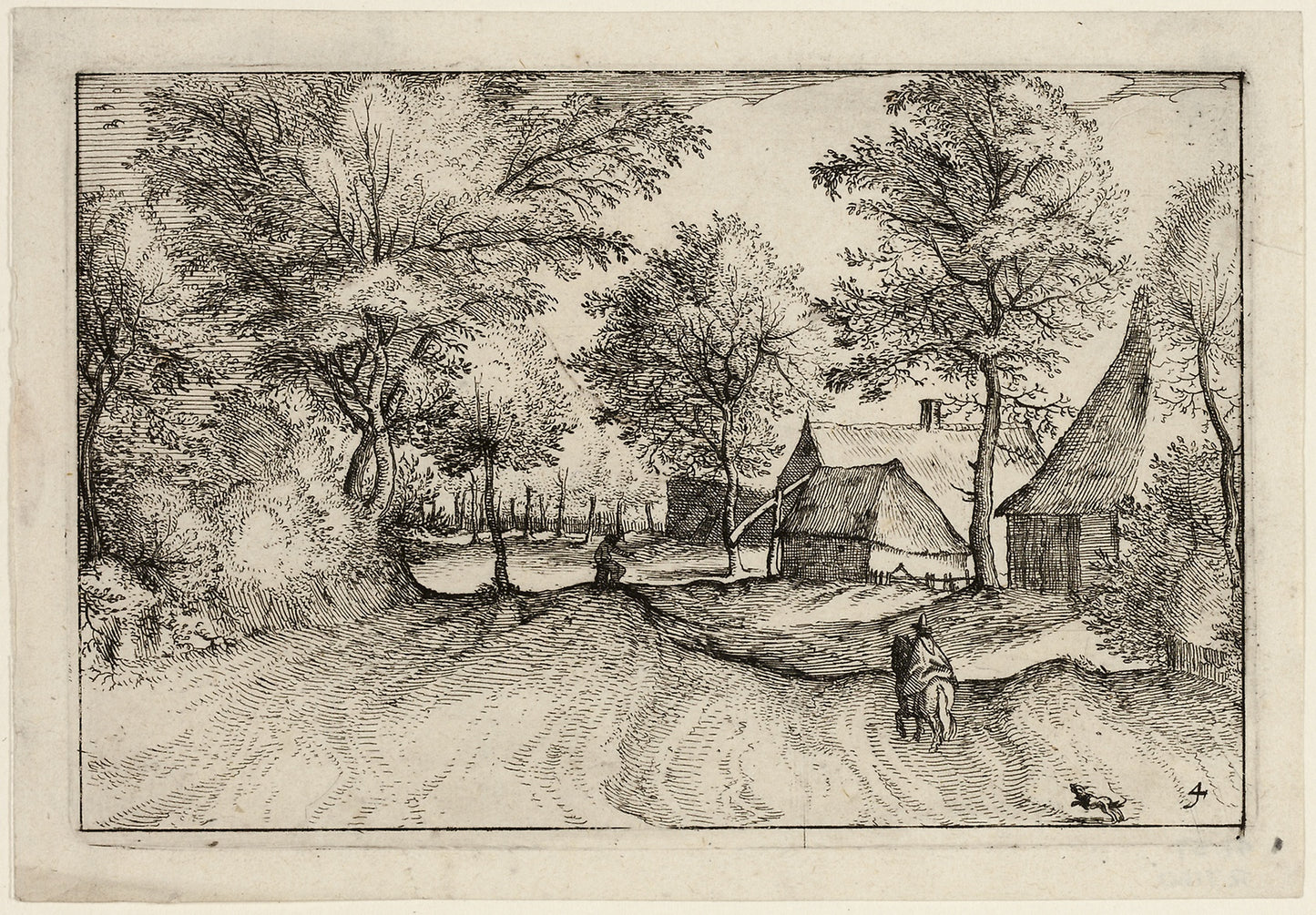 Village Road, plate four after Pictures of Farms, Country Houses and Rustic Villages (Praediorum villarum et rusticarum casularum icones) -  Claes Jansz. Visscher (Dutch, 1587-1652),  Poster Print Wall Art