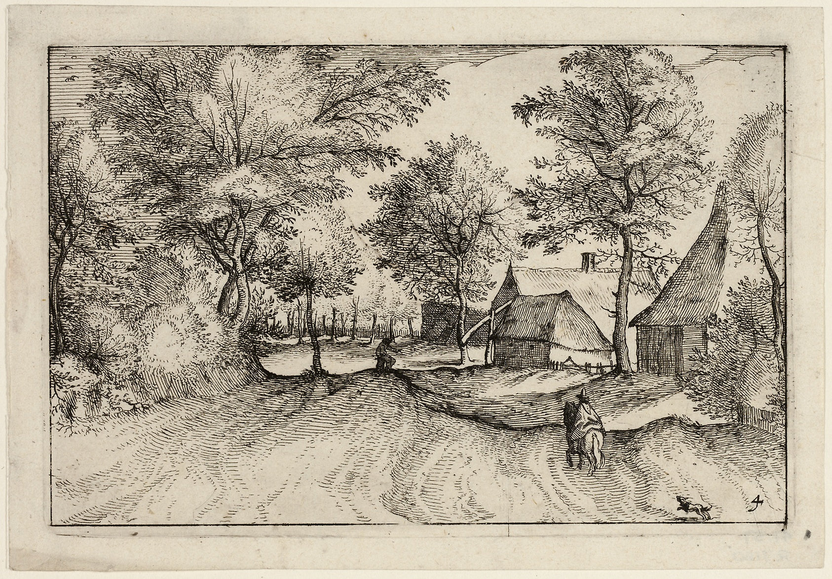 Village Road, plate four after Pictures of Farms, Country Houses and Rustic Villages (Praediorum villarum et rusticarum casularum icones): Claes Jansz. Visscher (Dutch, 1587-1652),16x12"(A3) Poster