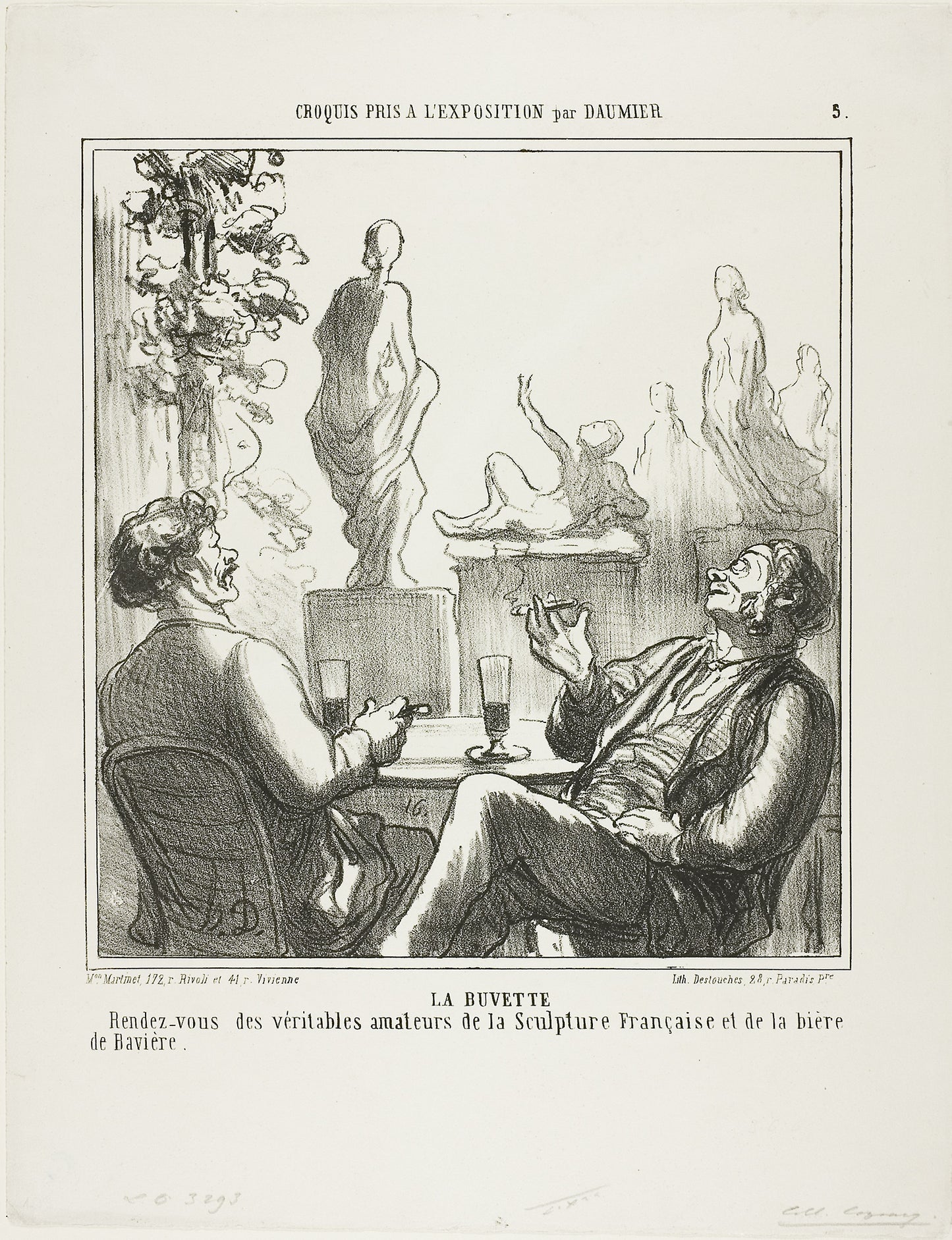 At The Bar. Meeting point for the true lovers of French sculpture and Bavarian beer, plate 5 from Croquis pris à l'exposition: Honoré Victorin Daumier,16x12"(A3) Poster
