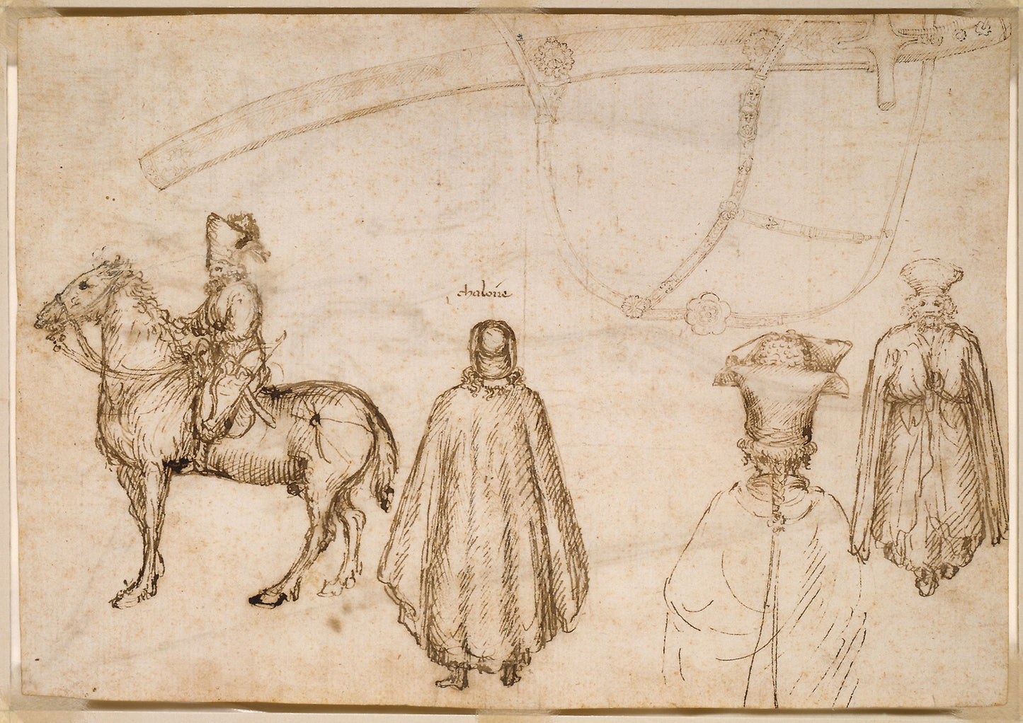 Sketches of the Emperor John VIII Palaeologus, a Monk, and a Scabbard: Antonio Pisano, called Pisanello, Poster Print Wall Art