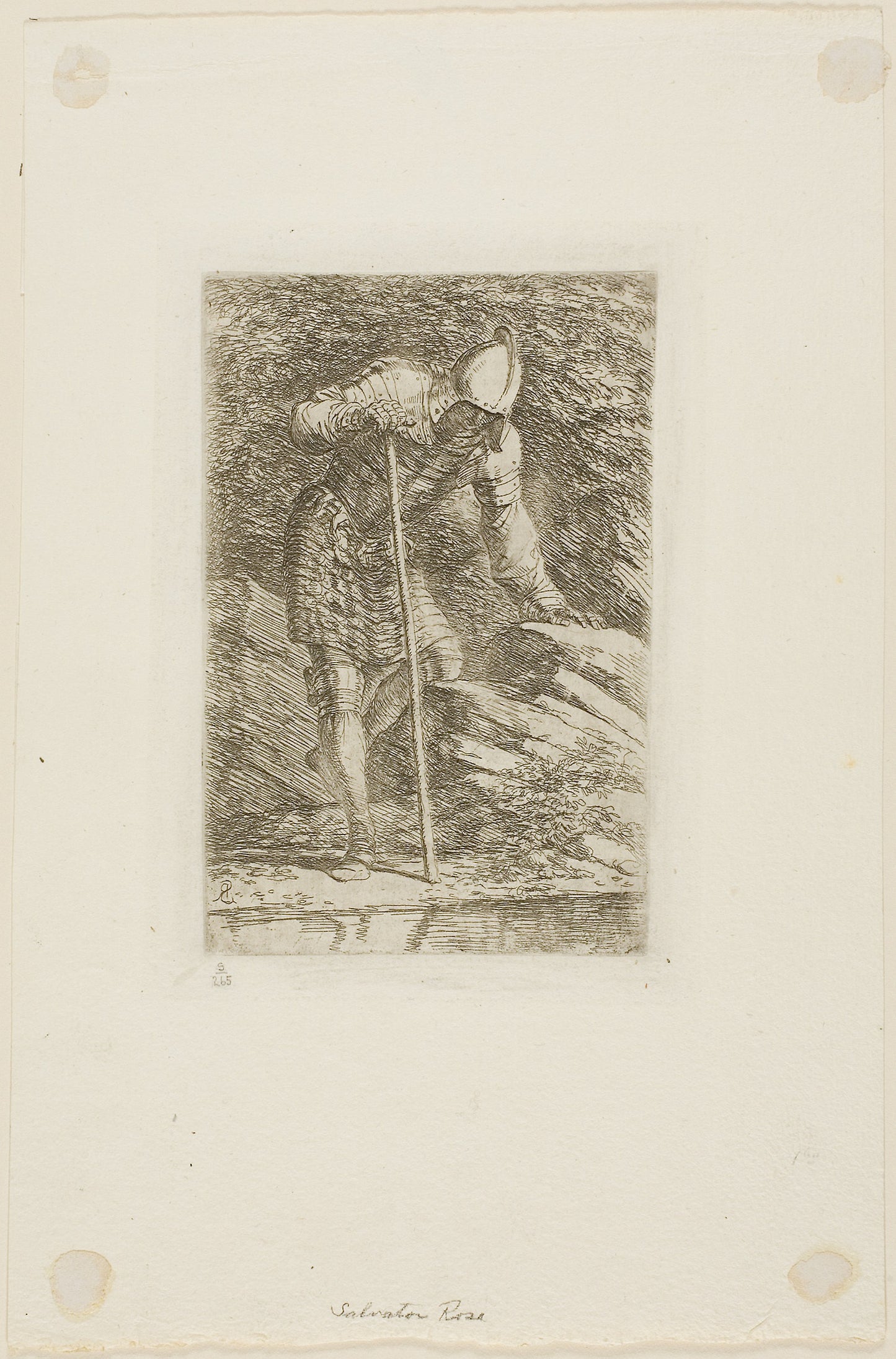 A Warrior in Full Armor in a Grotto -  Salvator Rosa,  Poster Print Wall Art