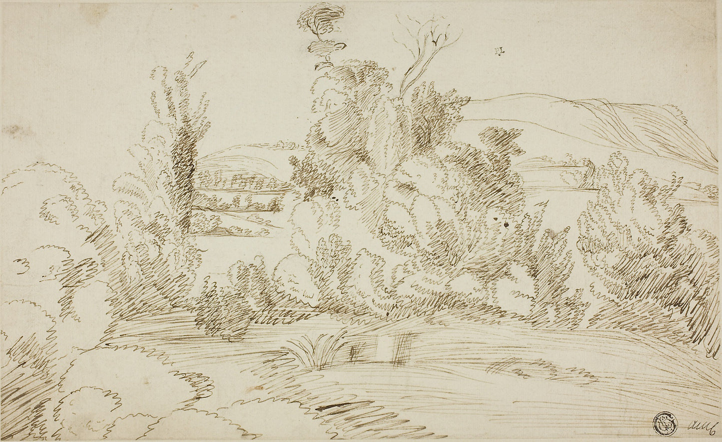 Grove of Trees with Hills in Distance -  After Giovanni Francesco Grimaldi,  Poster Print Wall Art