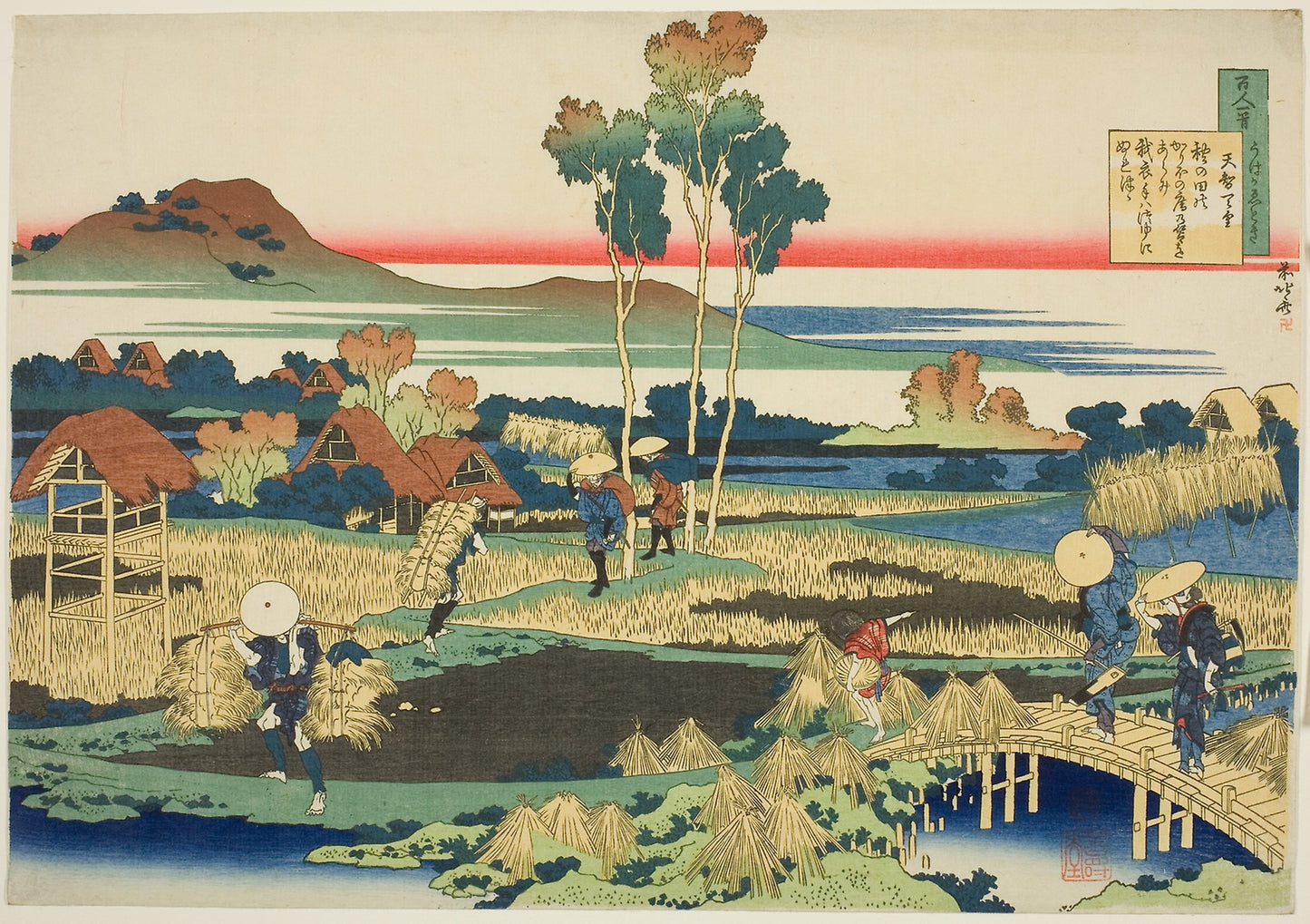 Tenji Tenno (The Emperor Tenji), first poet in the series One Hundred Poems -  One Hundred Poets Explained -  the Nurse -  Katsushika Hokusai ?? ??,  Poster Print Wall Art