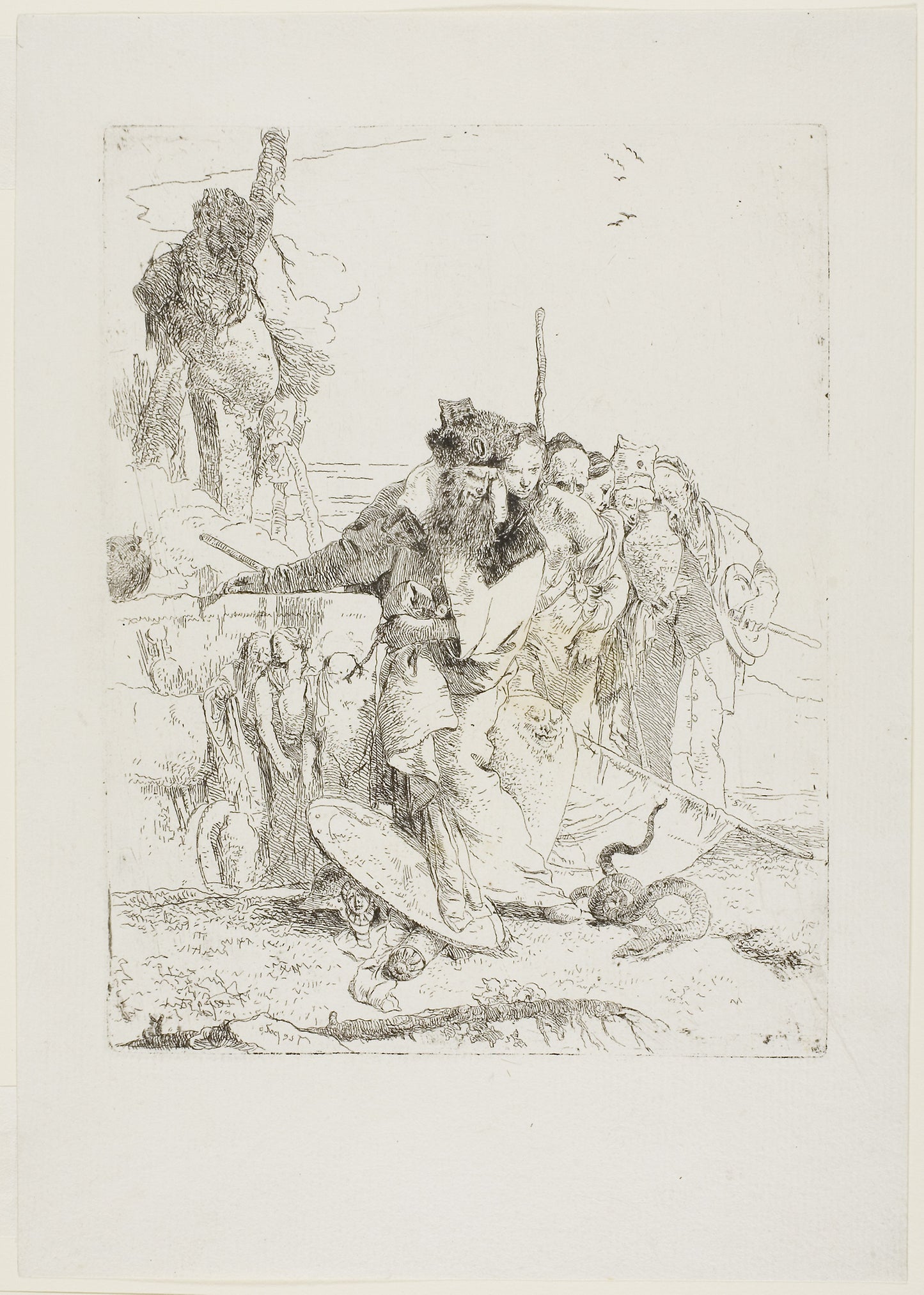Six People Watching a Snake, from Scherzi -  Giambattista Tiepolo,  Poster Print Wall Art