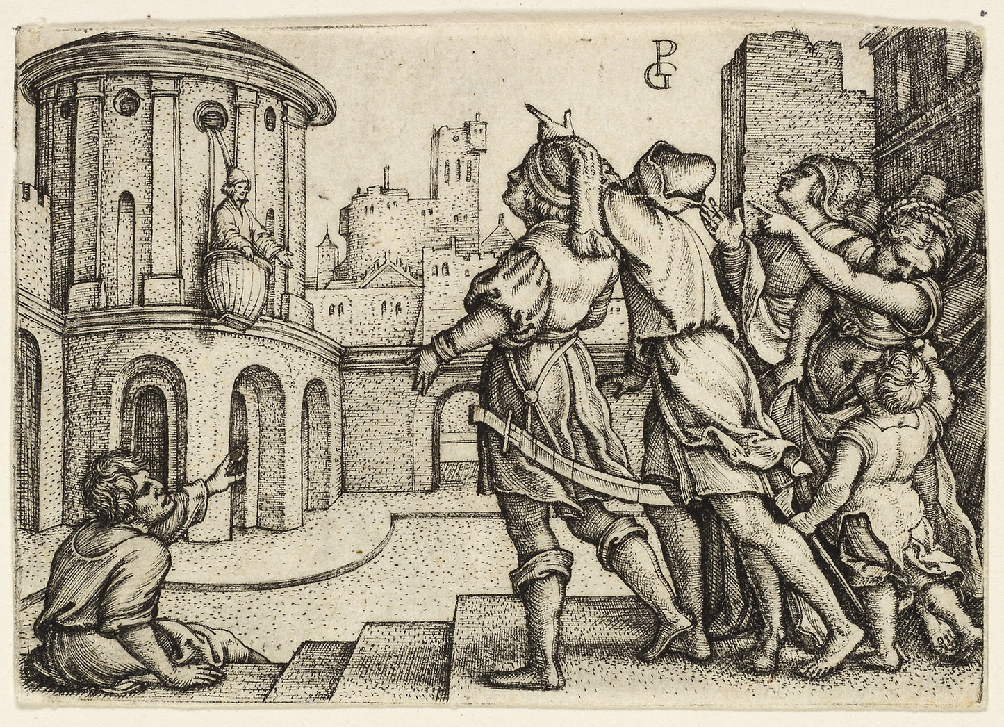 Virgil the Magician Hanging in the Basket -  Georg Pencz,  Poster Print Wall Art