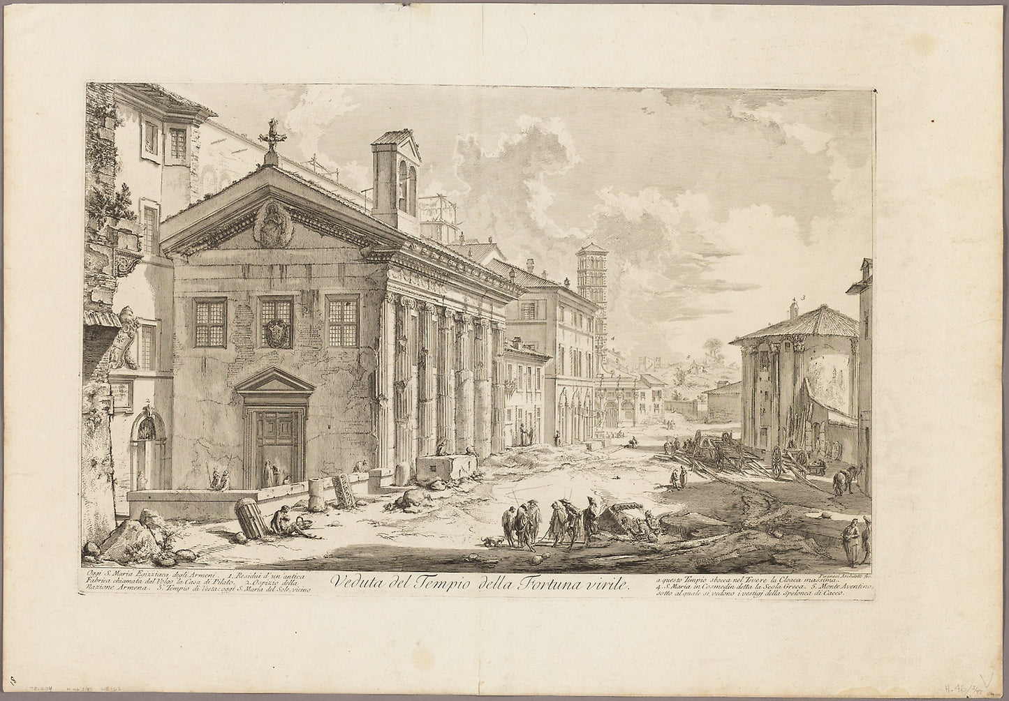 View of the Temple of Fortuna Virilis. Now the Armenian church of S. Maria Egizziaca, from Views of Rome -  Giovanni Battista Piranesi,  Poster Print Wall Art