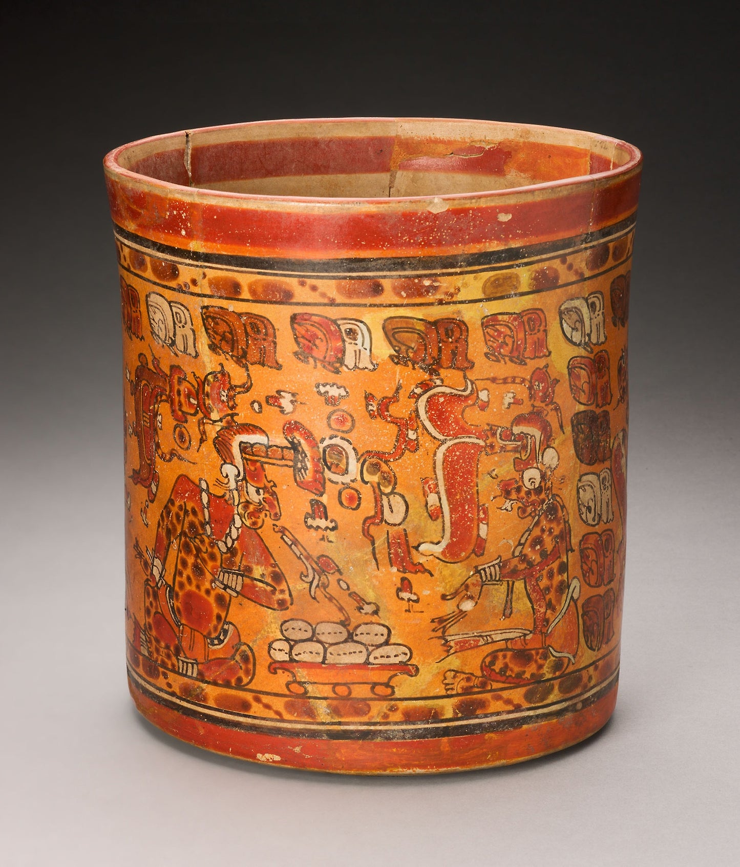 Vessel Depicting K'awiil (God K) and Itzamna Exchanging Gifts -  Late Classic Maya,  Poster Print Wall Art