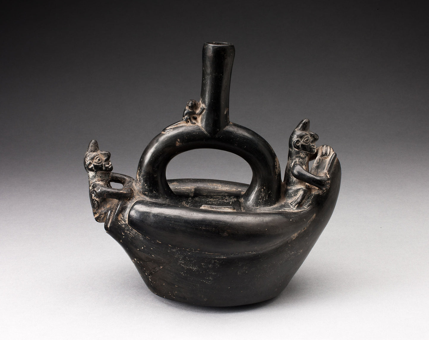 Single Spout Blackware Vessel in the Form of Figures Riding on Reed Boat -  Chimú,  Poster Print Wall Art