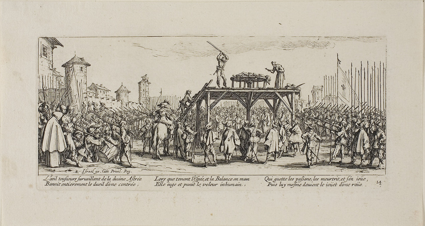 The Wheel, plate fourteen from The Miseries of War -  Jacques Callot (French, 1592-1635),  Poster Print Wall Art