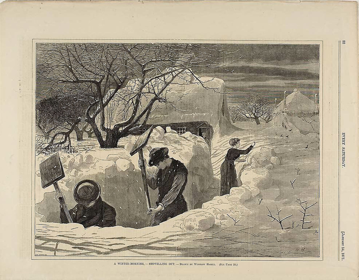 A Winter Morning Shovelling Out -  Winslow Homer (American, 1836-1910),  Poster Print Wall Art