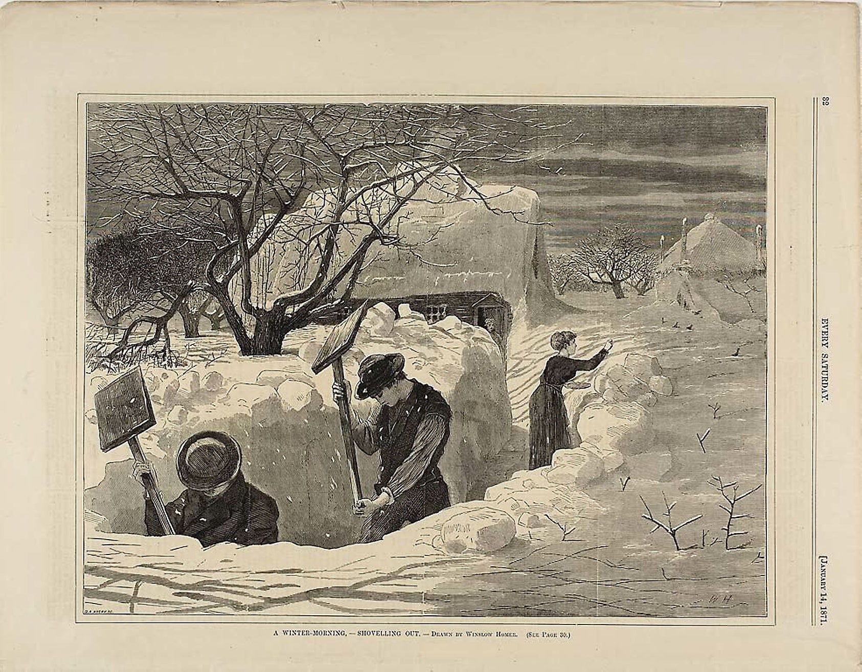 A Winter Morning Shovelling Out: Winslow Homer (American, 1836-1910),16x12"(A3) Poster