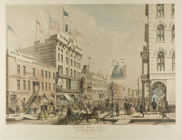 Randolph Street, Chicago, from Clark to State Streets in the Year 1865: Raoul Varin,16x12