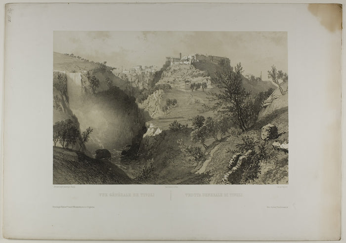 General View of Tivoli, plate seventeen from Italie Monumentale et Pittoresque: Eugène Cicéri (French, 1813-1890),16x12