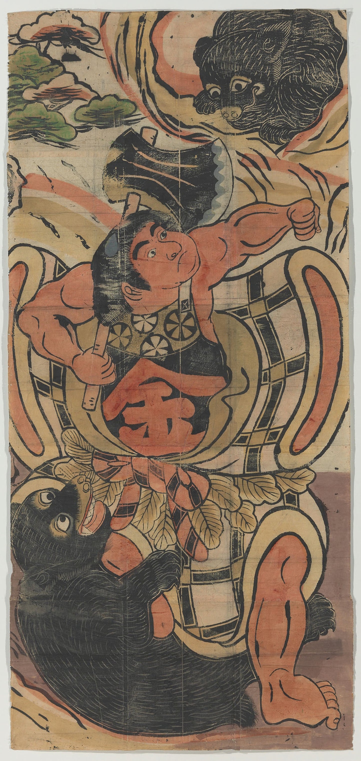 Banner Depicting Kintaro Battling Bears -  Artist Unknown,  Poster Print Wall Art