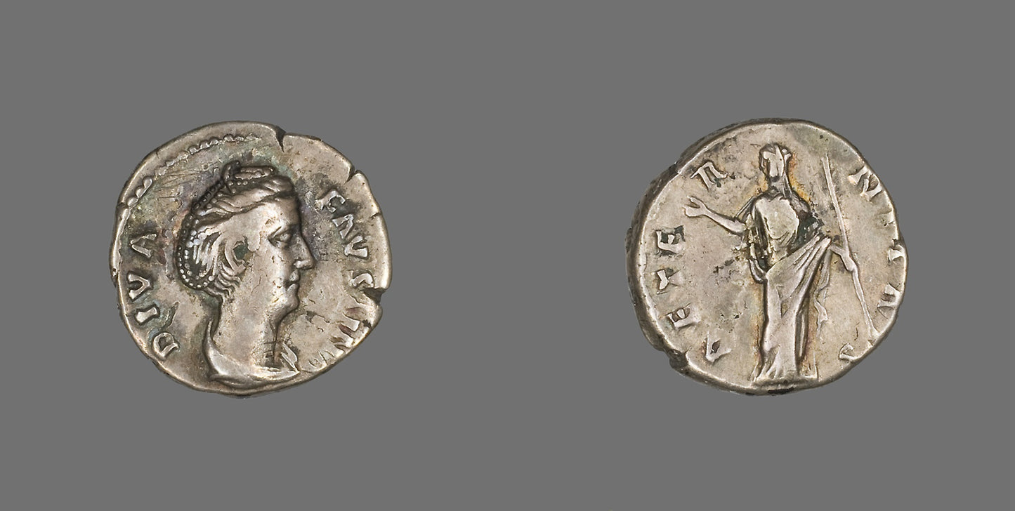 Denarius (Coin) Portraying Empress Faustina the Elder -  Roman, minted in Rome,  Poster Print Wall Art