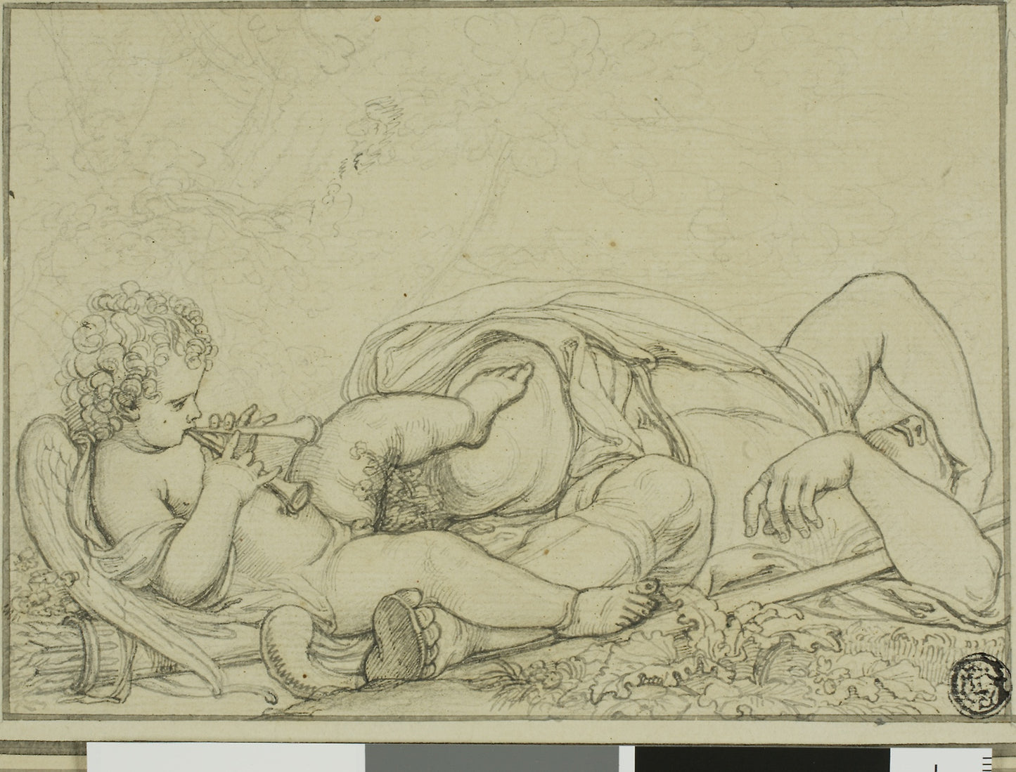 Cupid Playing Flute and Sleeping Shepherd -  Richard Cosway R.A. ,  Poster Print Wall Art