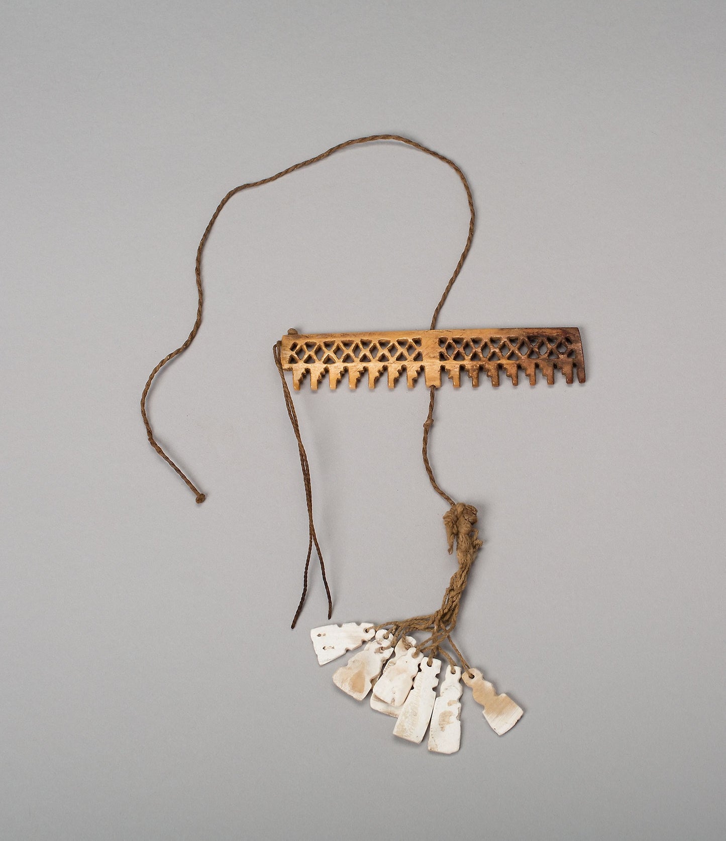 Balance-Beam Scale with Geometric Cut-out Motifs and String holding Shell Pendants -  Possibly Nazca,  Poster Print Wall Art