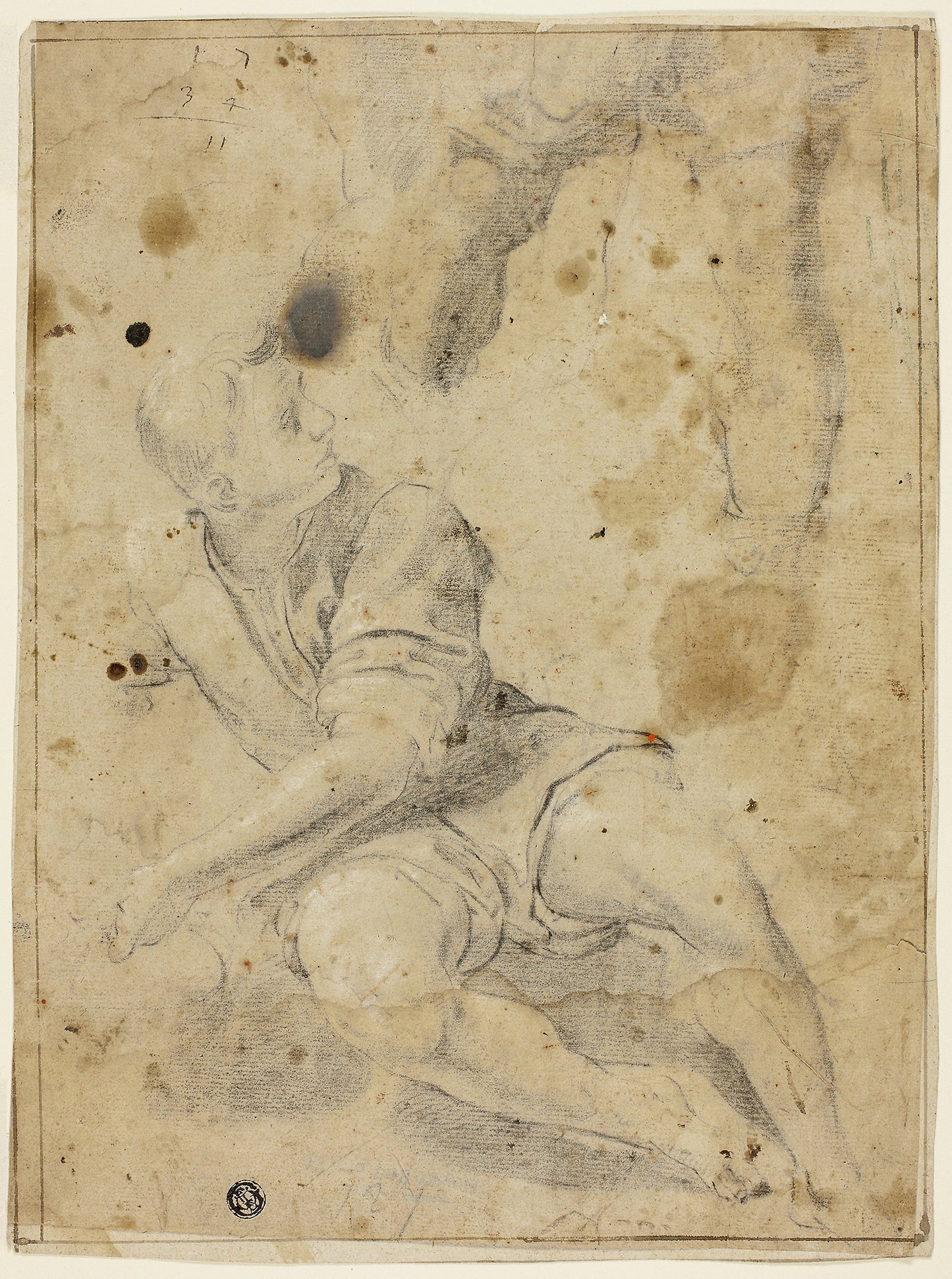 Seated Youth and Sketch of Legs -  Attributed to the Circle of Domenichino (Italian, 1581-1641),  Poster Print Wall Art