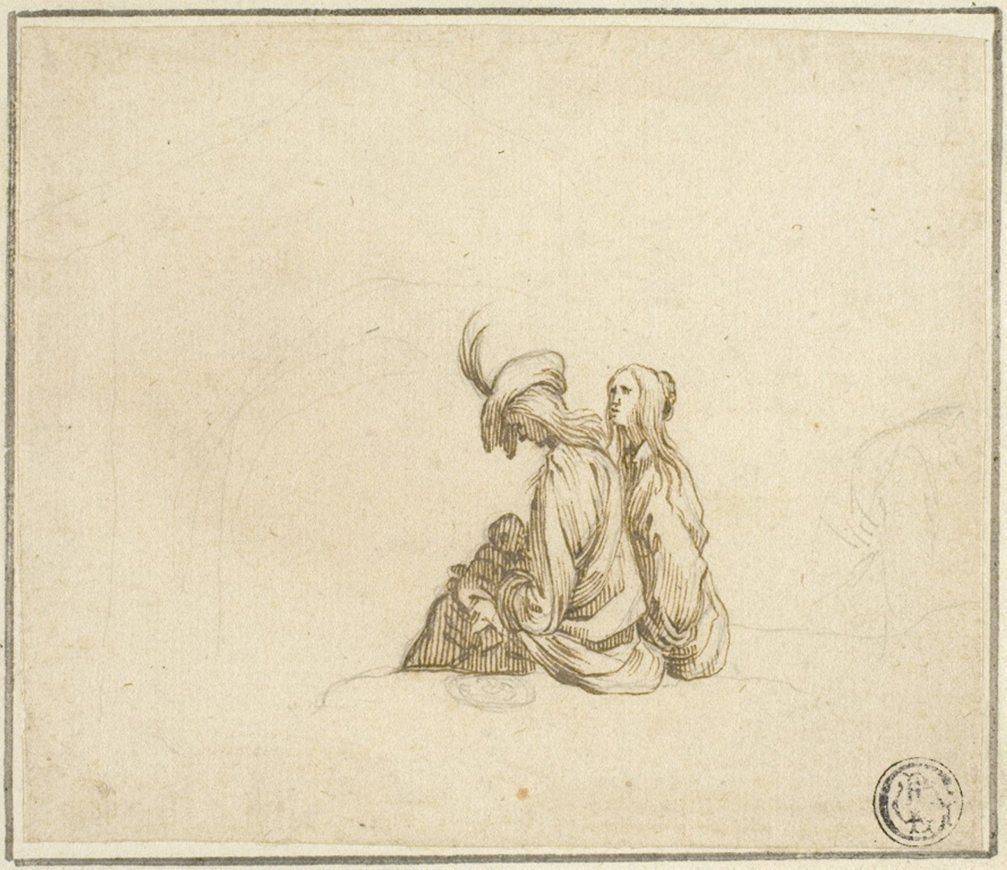 Two Gypsy Women with Child -  Attributed to Stefano della Bella (Italian, 1610-1664),  Poster Print Wall Art
