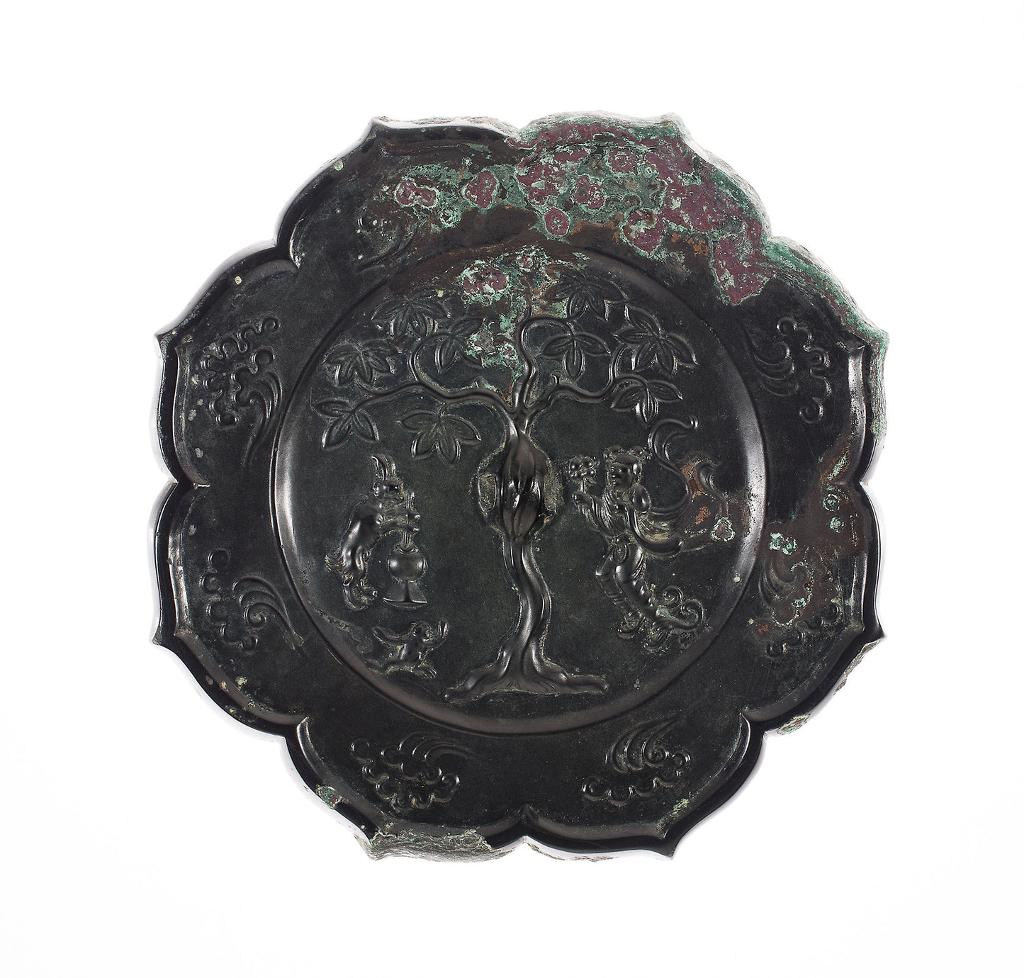 Lobed Mirror with Images of the “Moon Palace” -  Hare Pounding Elixir, Toad, and Chang E Holding Peaches of Immortality -  China,  Poster Print Wall Art