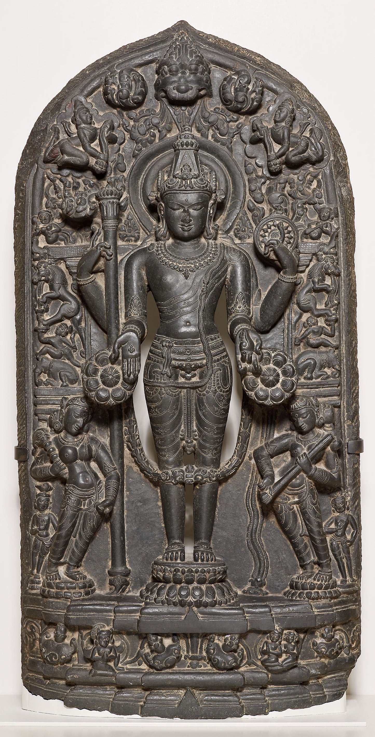 God Vishnu with Goddesses Lakshmi and Sarasvati -  Bangladesh or eastern India,  Poster Print Wall Art