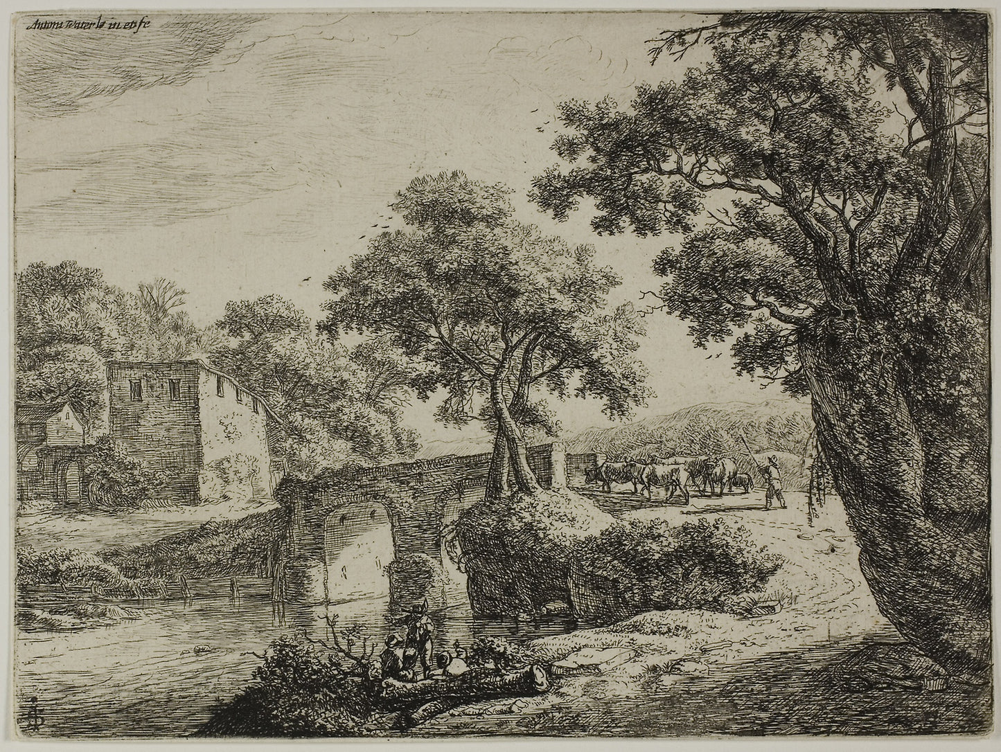 Herd Near a Stone Bridge -  Anthoni Waterlo,  Poster Print Wall Art