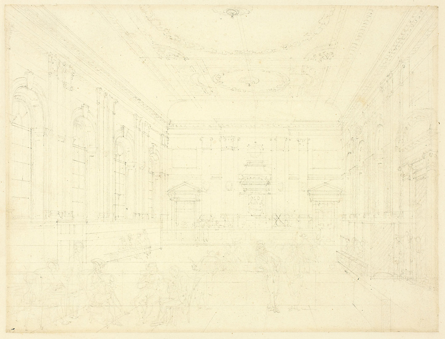 Study for South Sea House, Dividend Hall, from Microcosm of London -  Augustus Charles Pugin (English, born France, 1762-1832),  Poster Print Wall Art