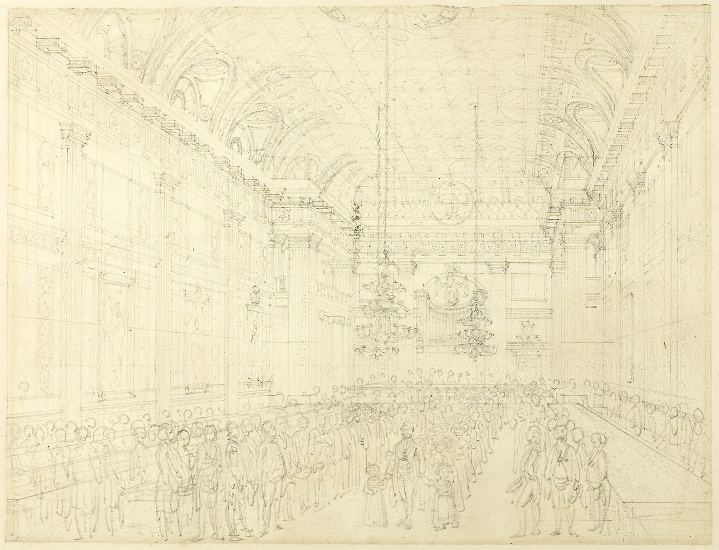 Study for Freemason's Hall, Great Queen Street, from Microcosm of London -  Augustus Charles Pugin (English, born France, 1762-1832),  Poster Print Wall Art