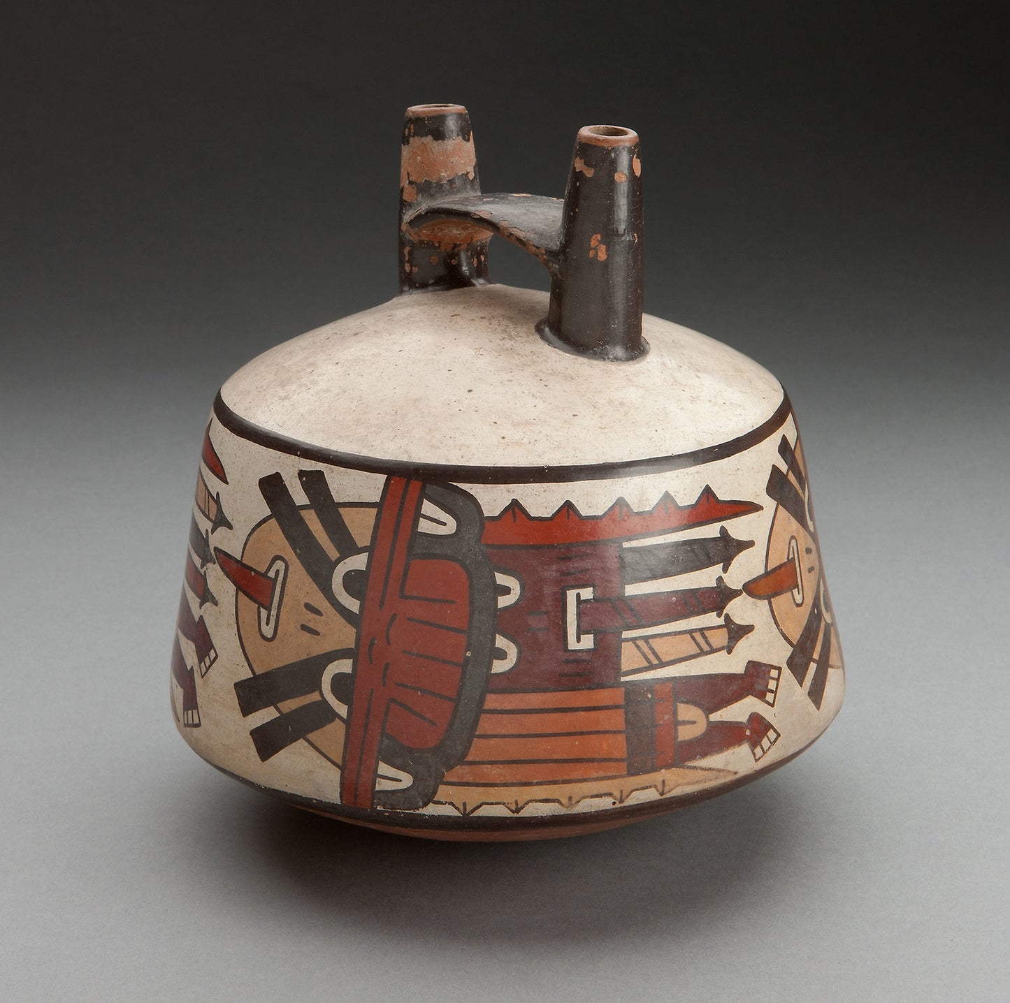 Double Spout Vessel Depicting Costumed Ritual Performers -  Nazca,  Poster Print Wall Art