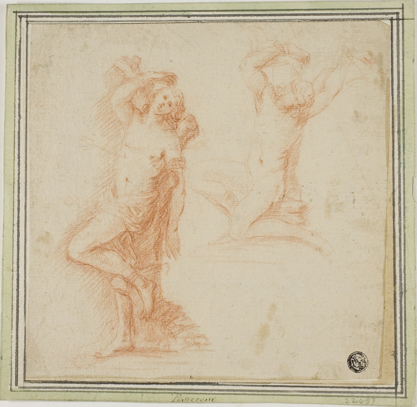 Two Sketches of Saint Sebastian -  Attributed to Simone Cantarini,  Poster Print Wall Art