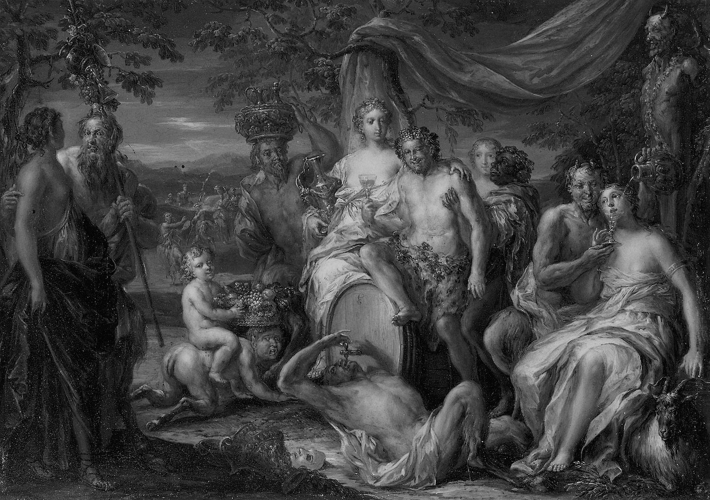 Nymphs and Satyrs Drinking -  Johann Georg Platzer,  Poster Print Wall Art