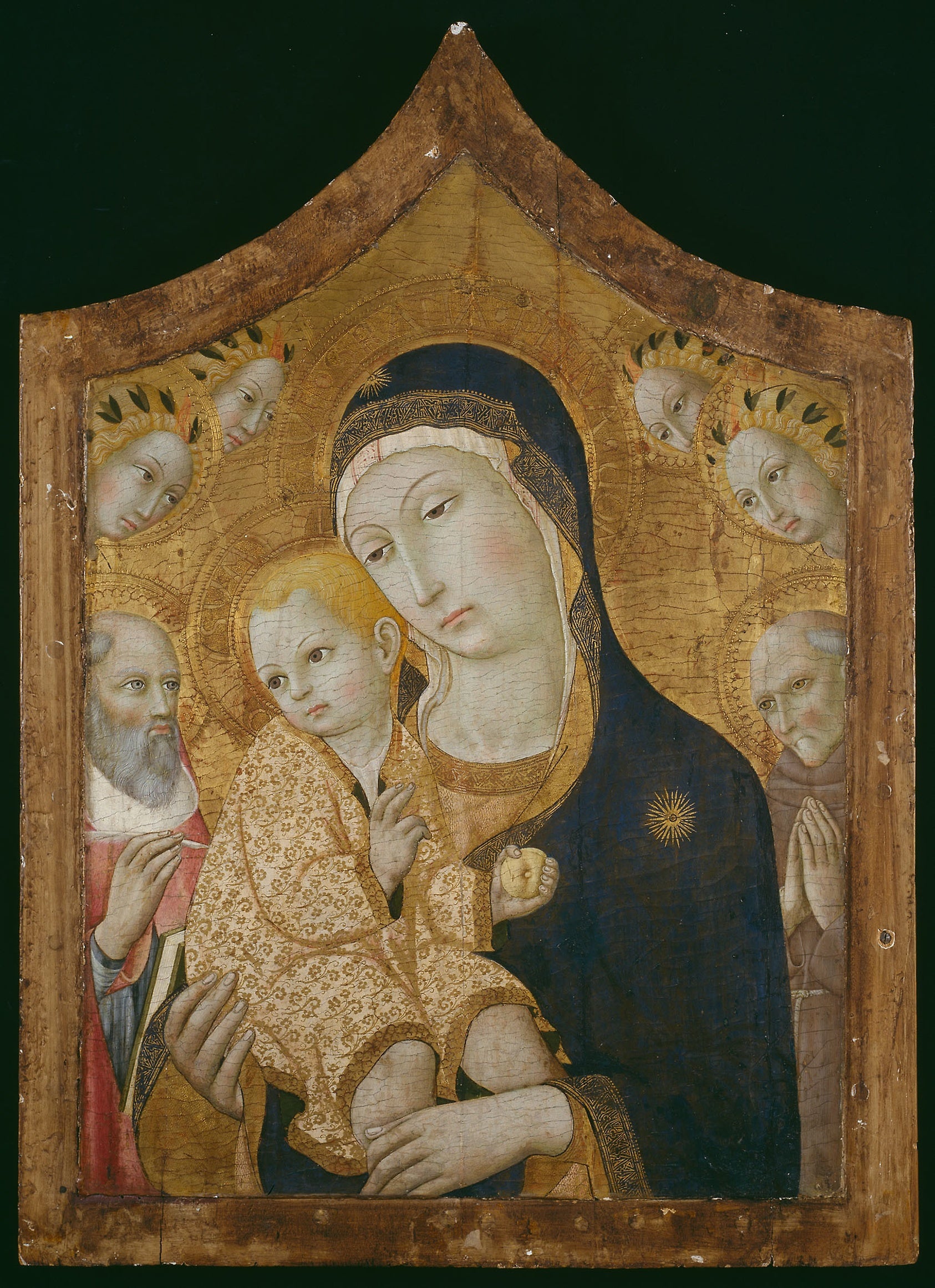 Virgin and Child with Saints Jerome, Bernardino of Siena, and Angels: Sano di Pietro,16x12"(A3) Poster