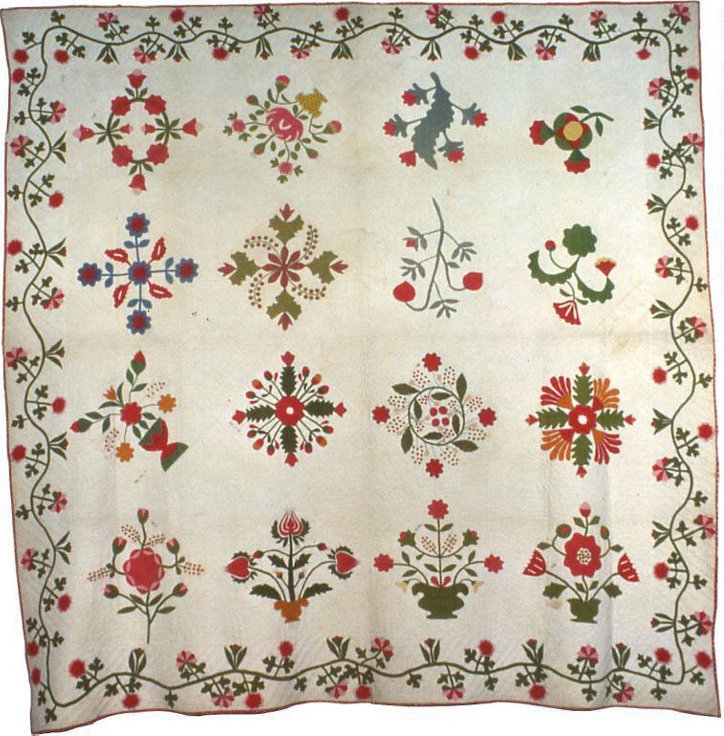 Bedcover (Album Quilt) -  Made -  the ladies of the United Presbyterian Church in West Alexandria, Pennsylvania, for their pastor, Rev. James Chauncey Murch (d. 1879),  Poster Print Wall Art