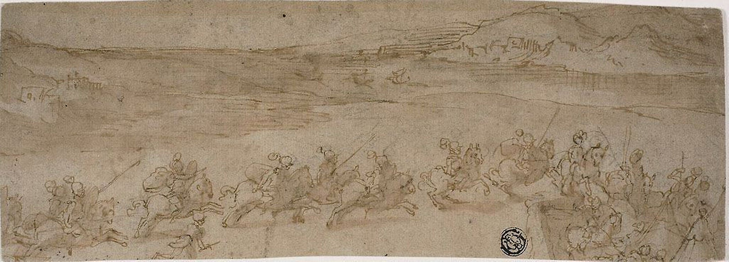 Horsemen on the Shore -  Attributed to Bernardo Castello or his circle,  Poster Print Wall Art