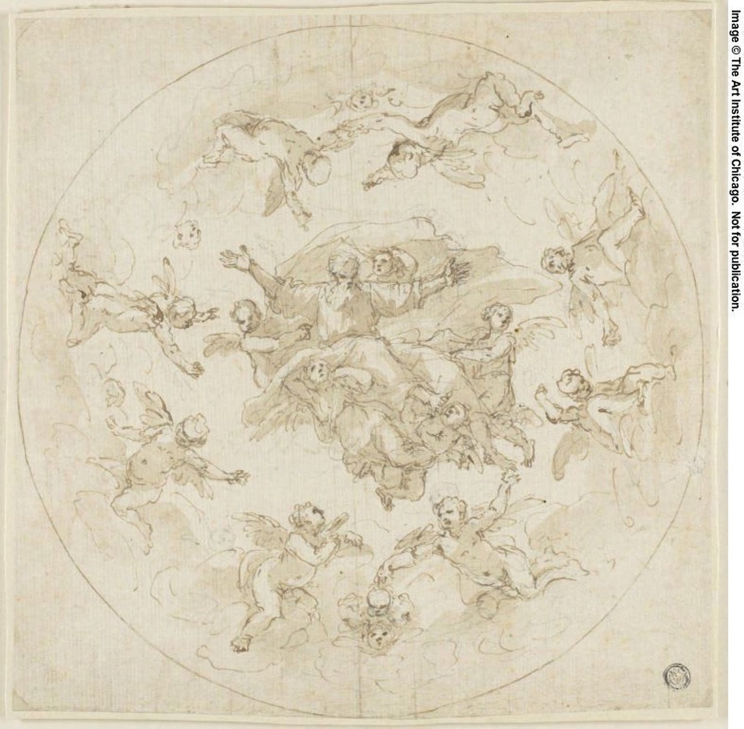 God the Father Surrounded -  Putti -  Attributed to Pier Francesco Mola,  Poster Print Wall Art