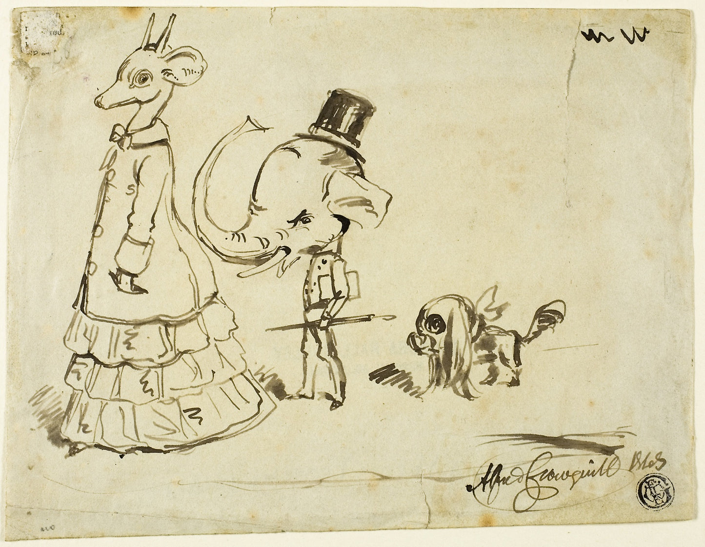 Caricature of Man, Woman and Dog -  Alfred Henry Forrester,  Poster Print Wall Art
