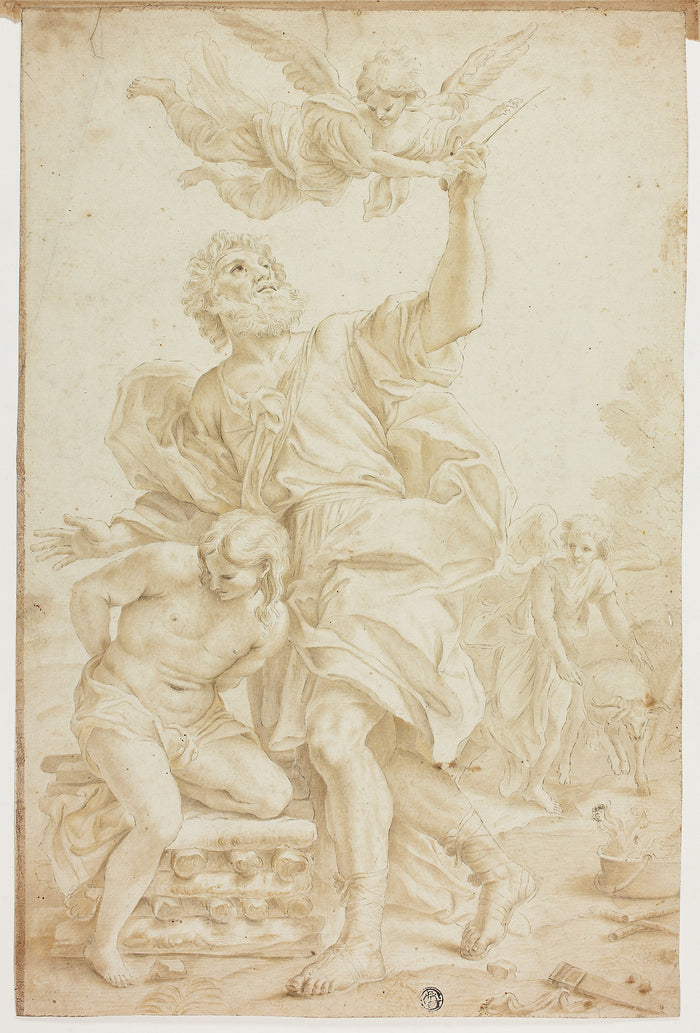 Sacrifice of Isaac (recto); Figure Sketches (verso): After Domenico Piola,16x12