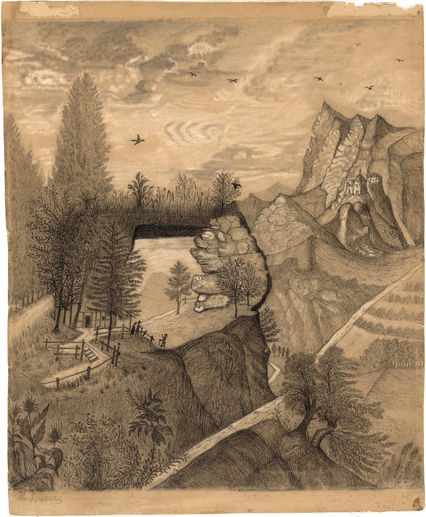 Hikers climbing up to a Mountain Chalet -  Henri Rousseau,  Poster Print Wall Art