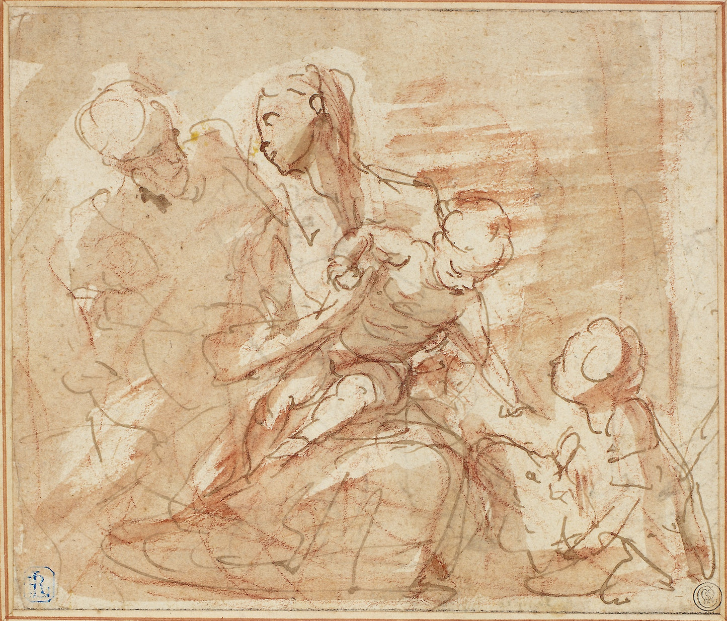 Holy Family with the Infant Saint John -  Valerio Castello,  Poster Print Wall Art