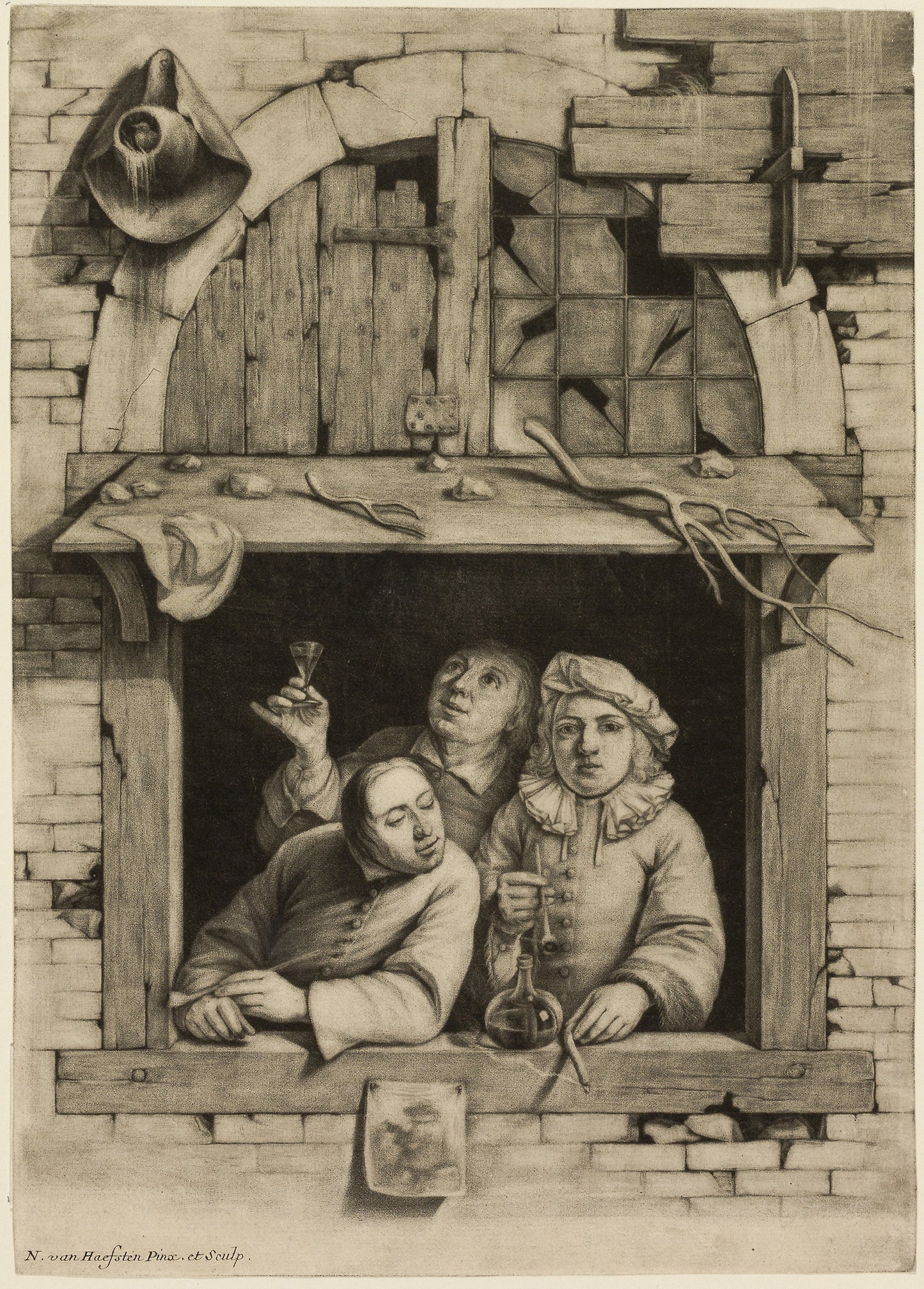 Three Smokers at a Window -  Nicolas van Haften,  Poster Print Wall Art