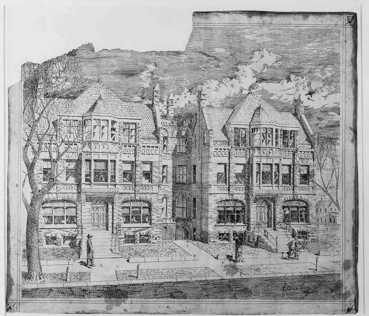 Double House for Mr. Straus, Perspective View: Adler & Sullivan, Architects (American, fl. 1883–1895), Poster Print Wall Art