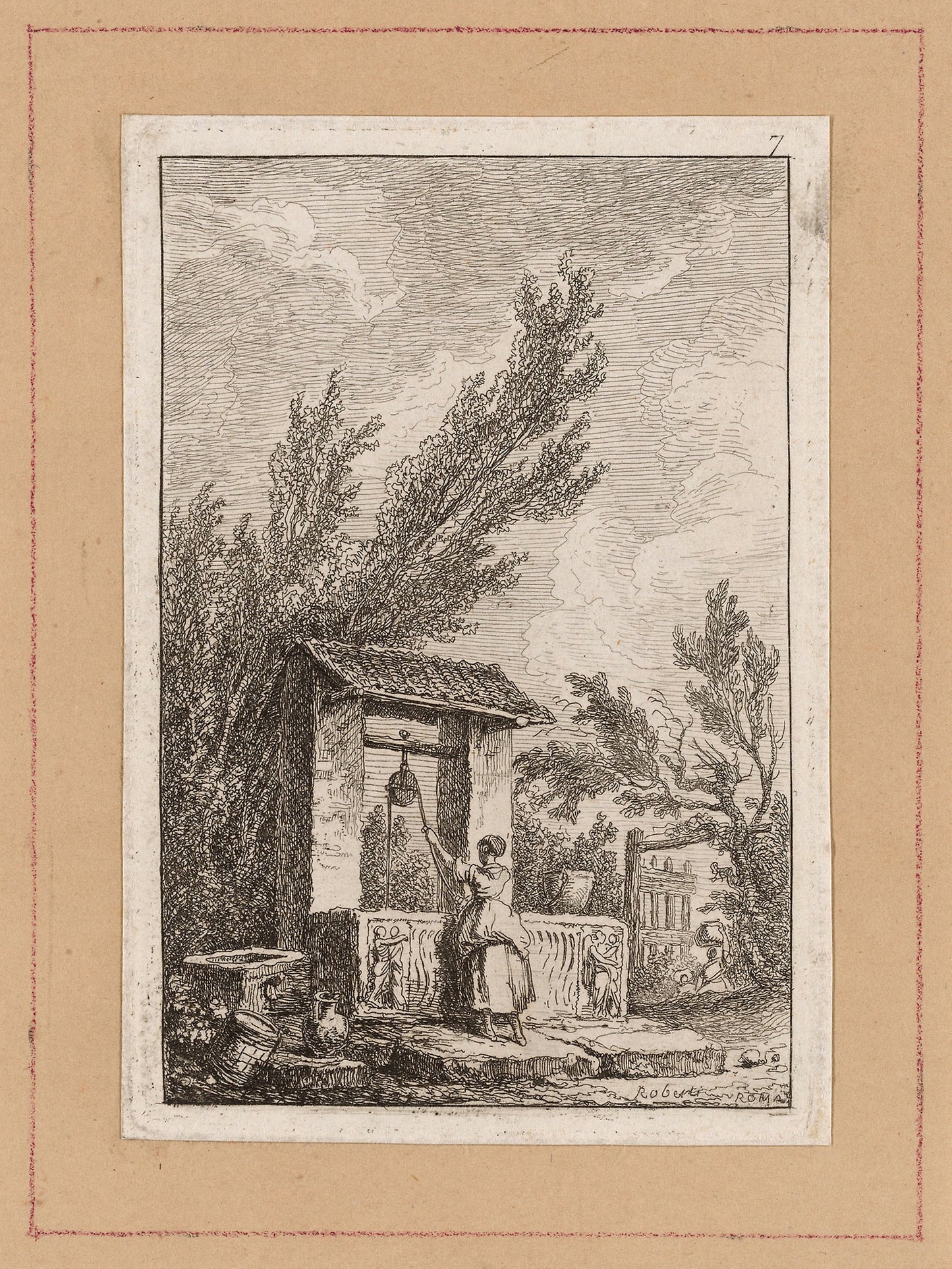 Plate Seven from Evenings in Rome -  Hubert Robert ,  Poster Print Wall Art
